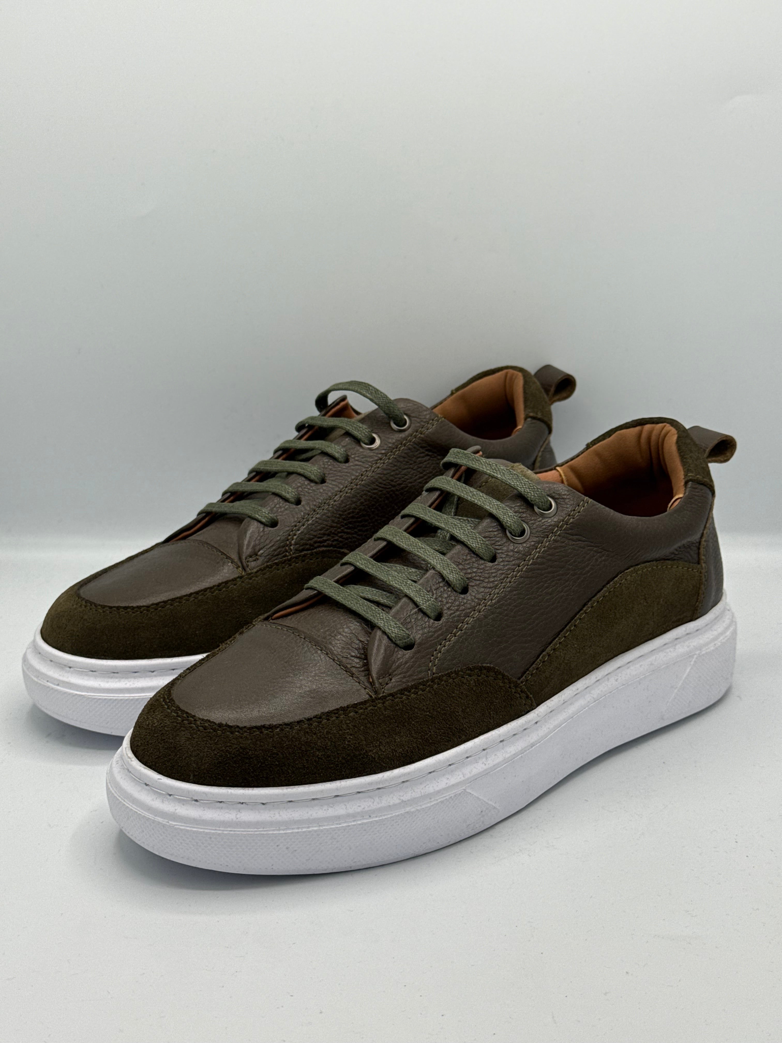 Sneakers Vert Olive Premium – Cuir & Daim, Style Urbain Chic