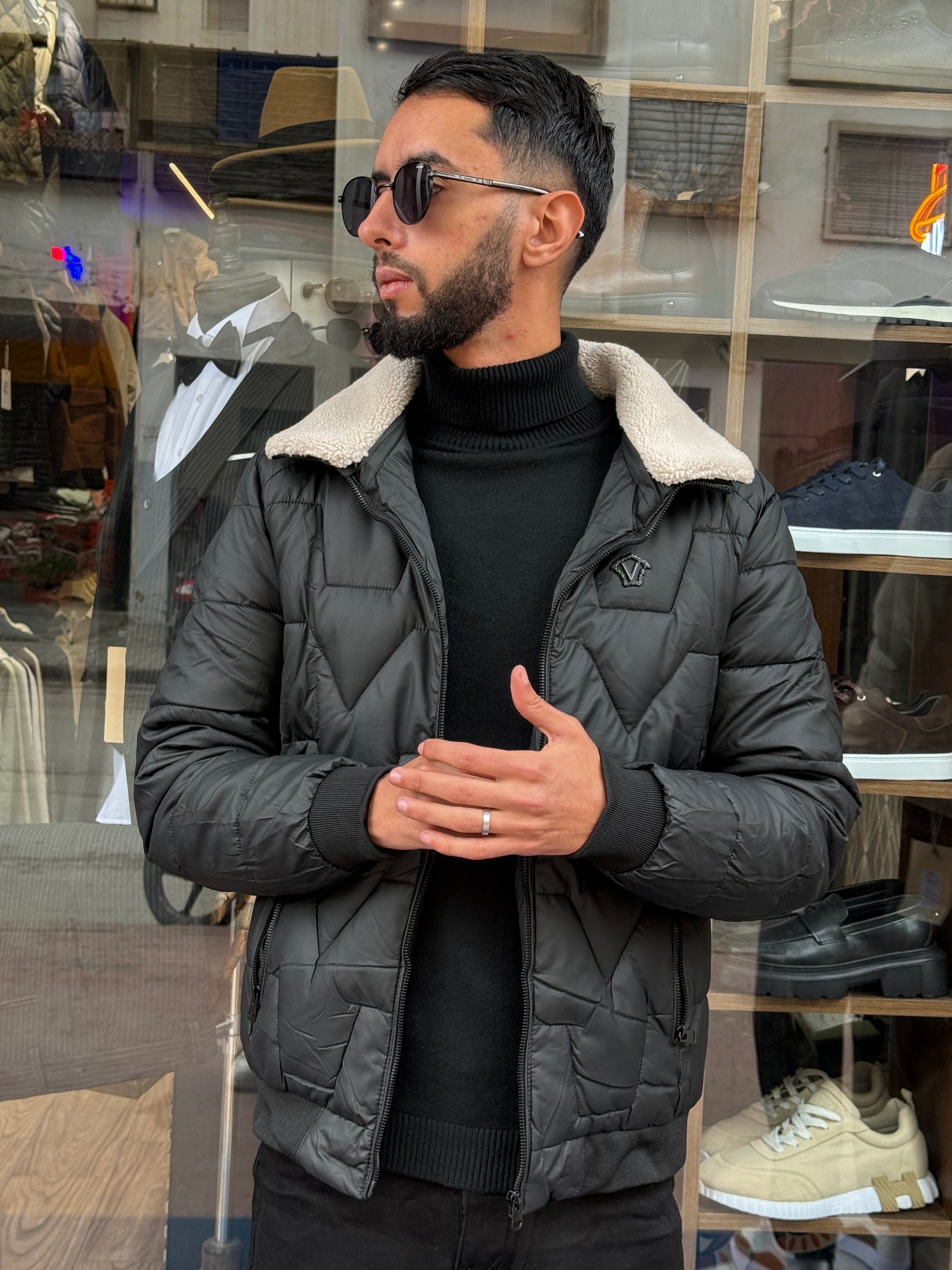 Veste Matelassée Premium Noire – Col Fourrure & Style Urbain
