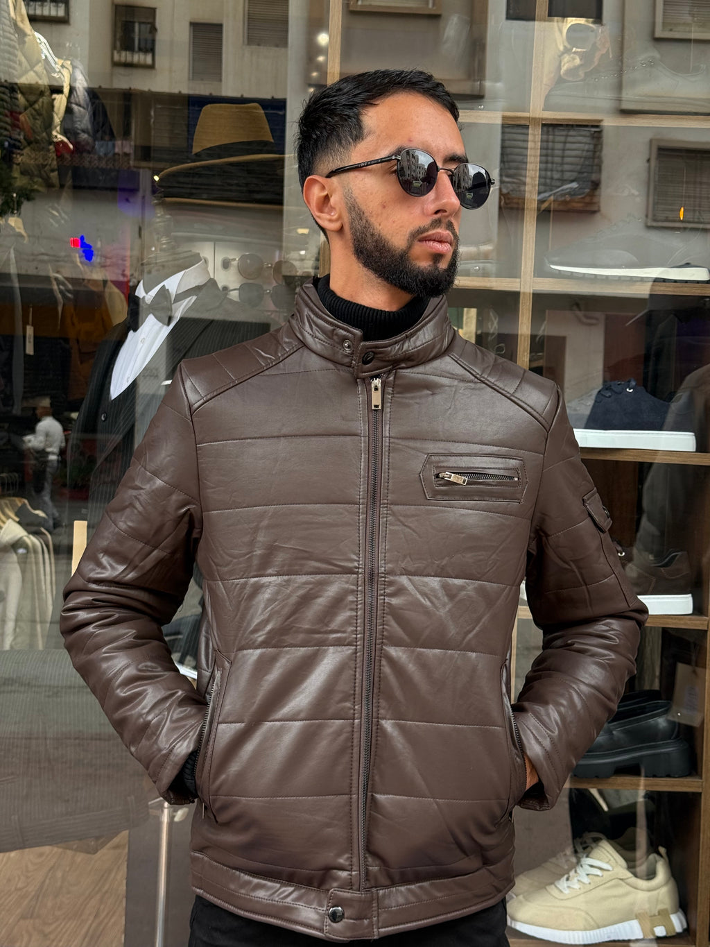 Veste Homme Marron Matelassée Col Montant – Style Urbain Chic