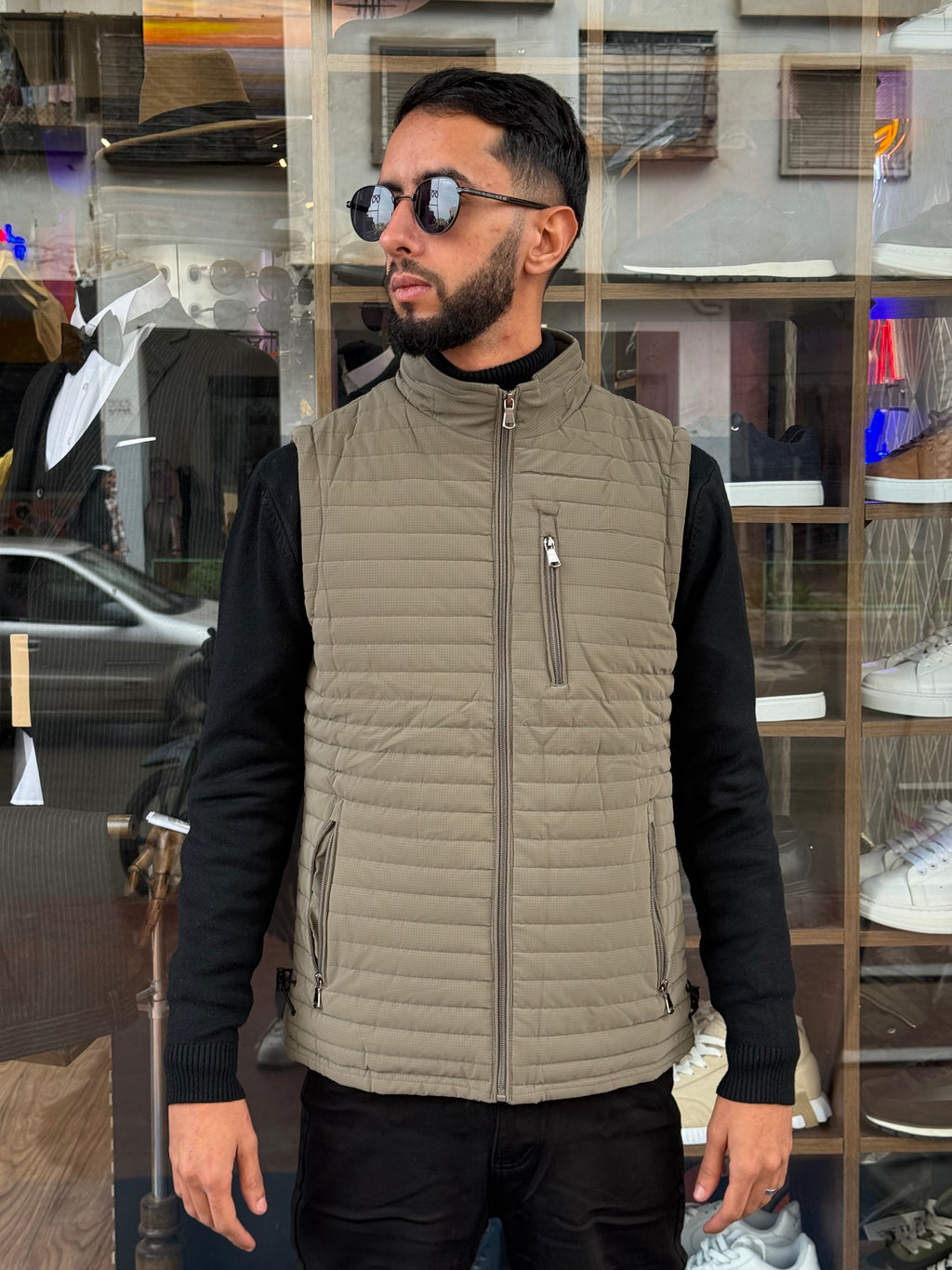 Gilet Matelassé Homme Kaki Urbain – Style Moderne & Pratique