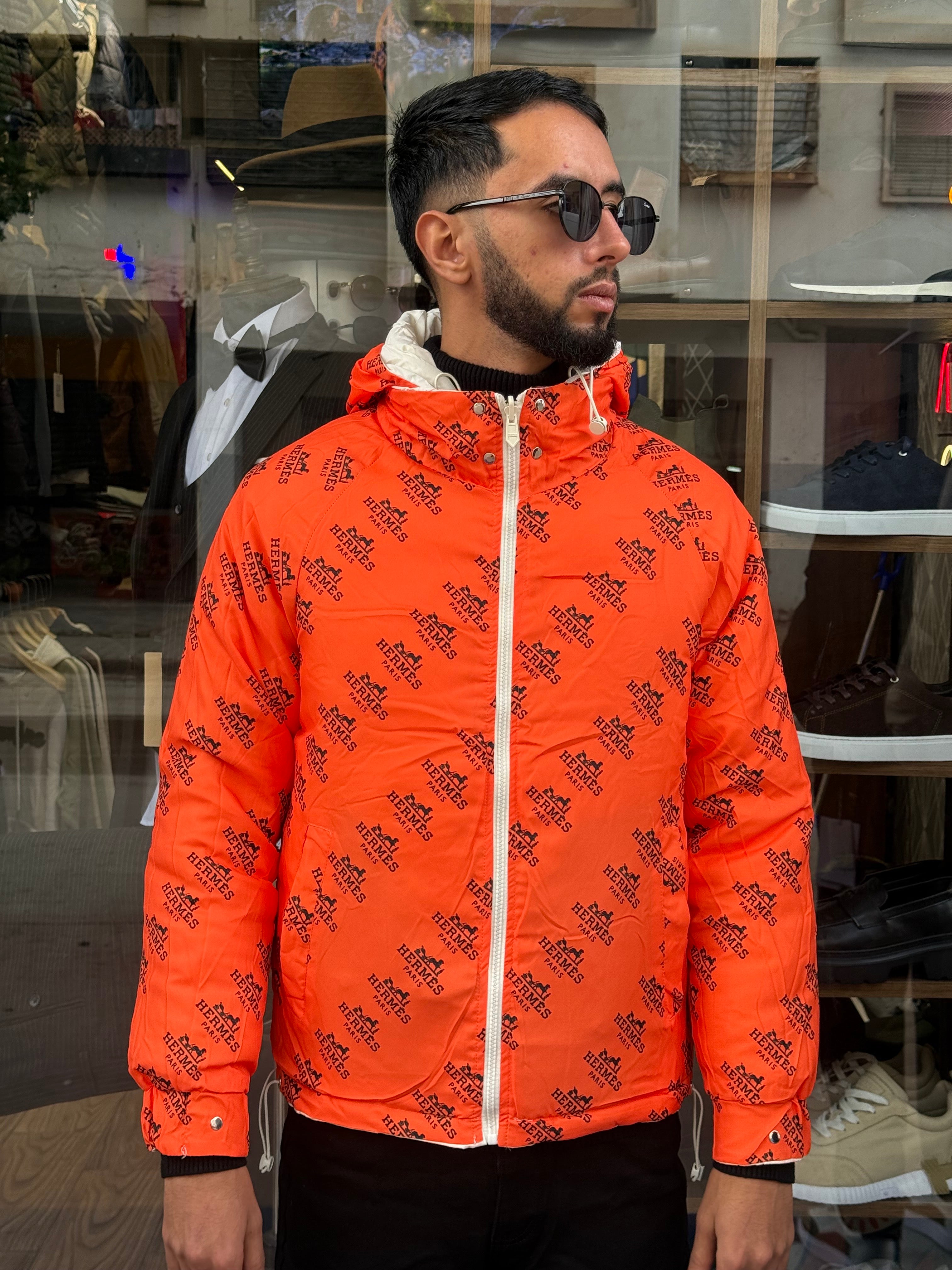 Veste Double Face Matelassée Blanche & Orange Homme – Élégance Sport-Chic Hivernale