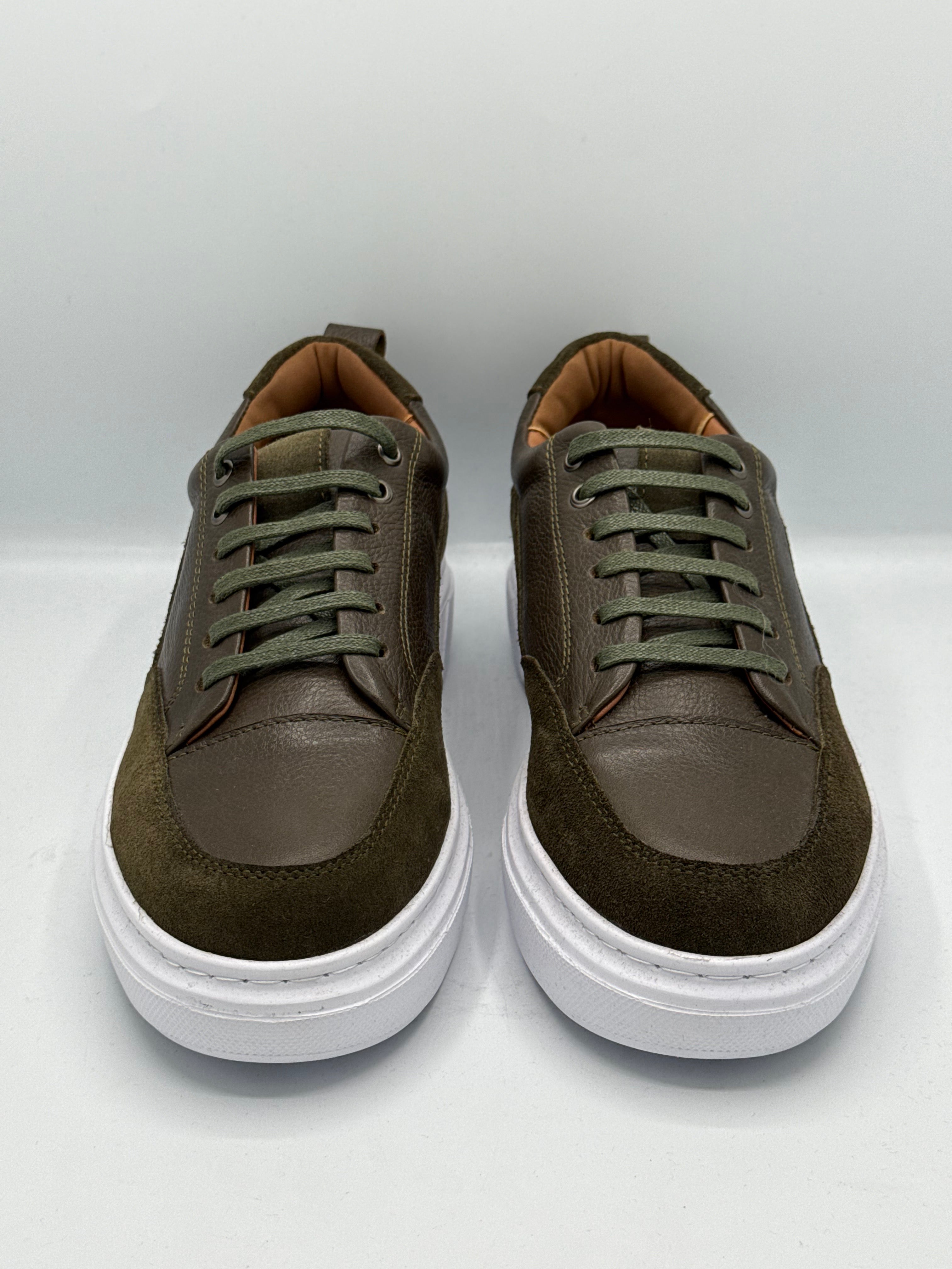 Sneakers Vert Olive Premium – Cuir & Daim, Style Urbain Chic