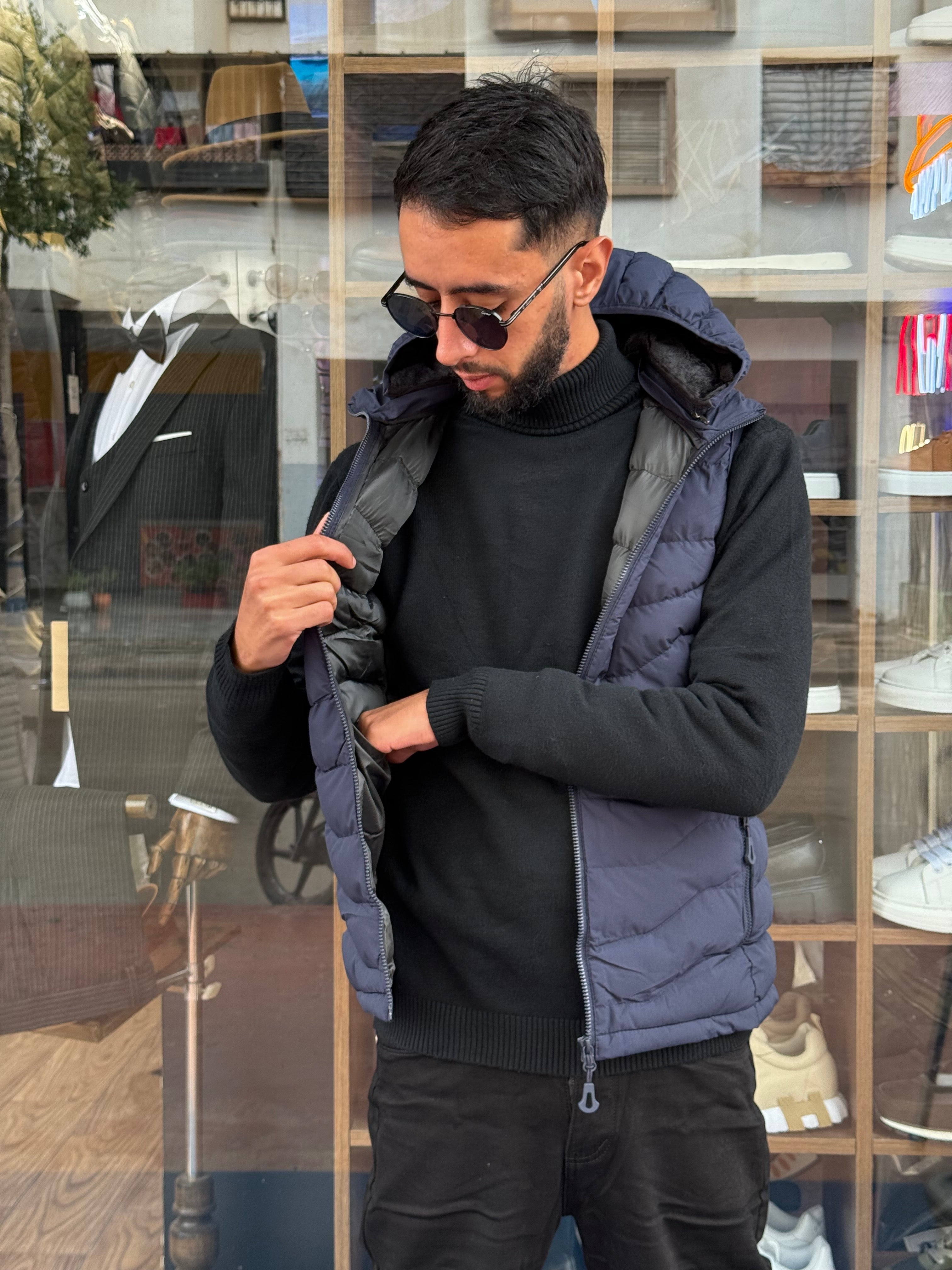 Gilet Matelassé Homme Bleu Nuit – Sans Manches Col Haut Confort