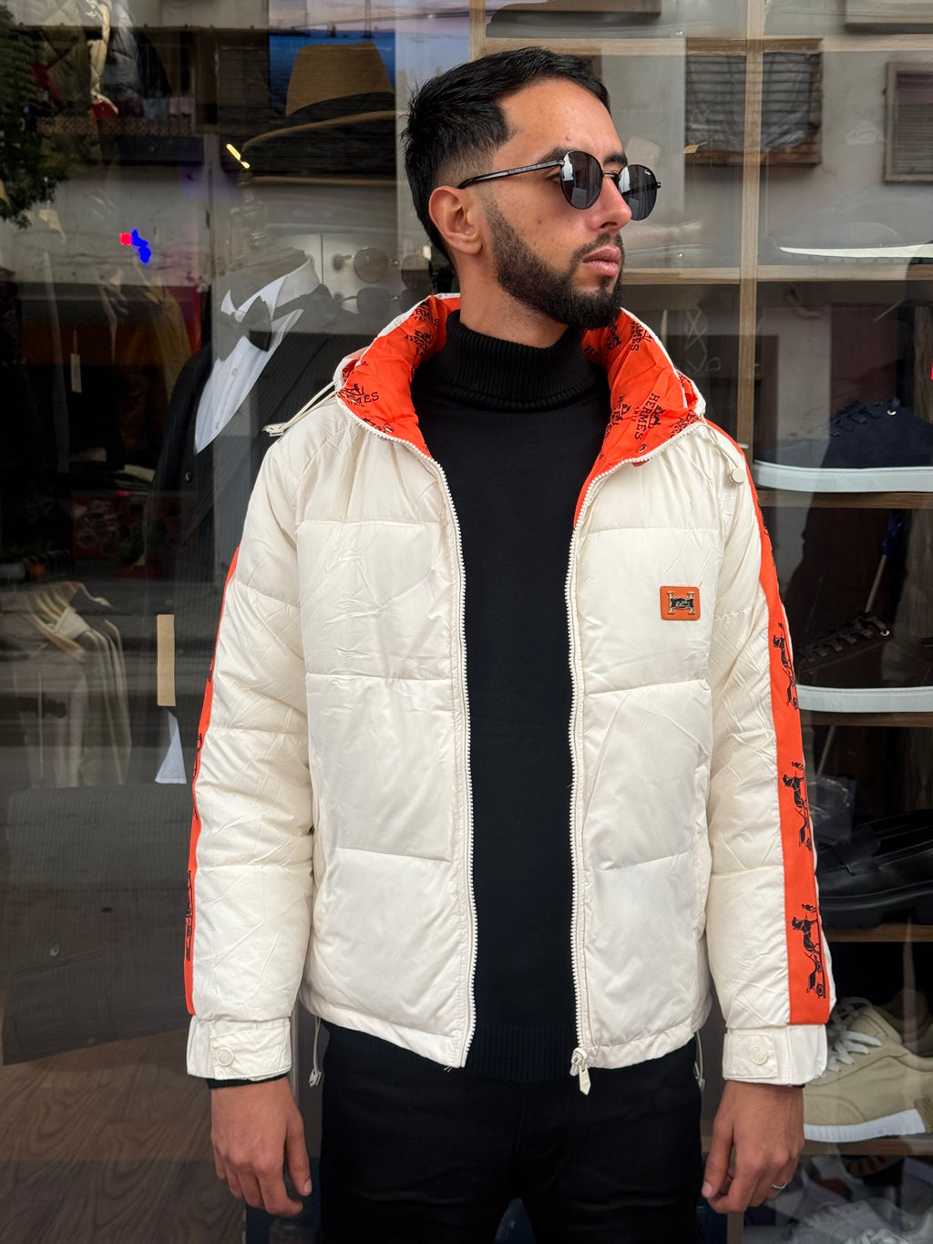 Veste Double Face Matelassée Blanche & Orange Homme – Élégance Sport-Chic Hivernale