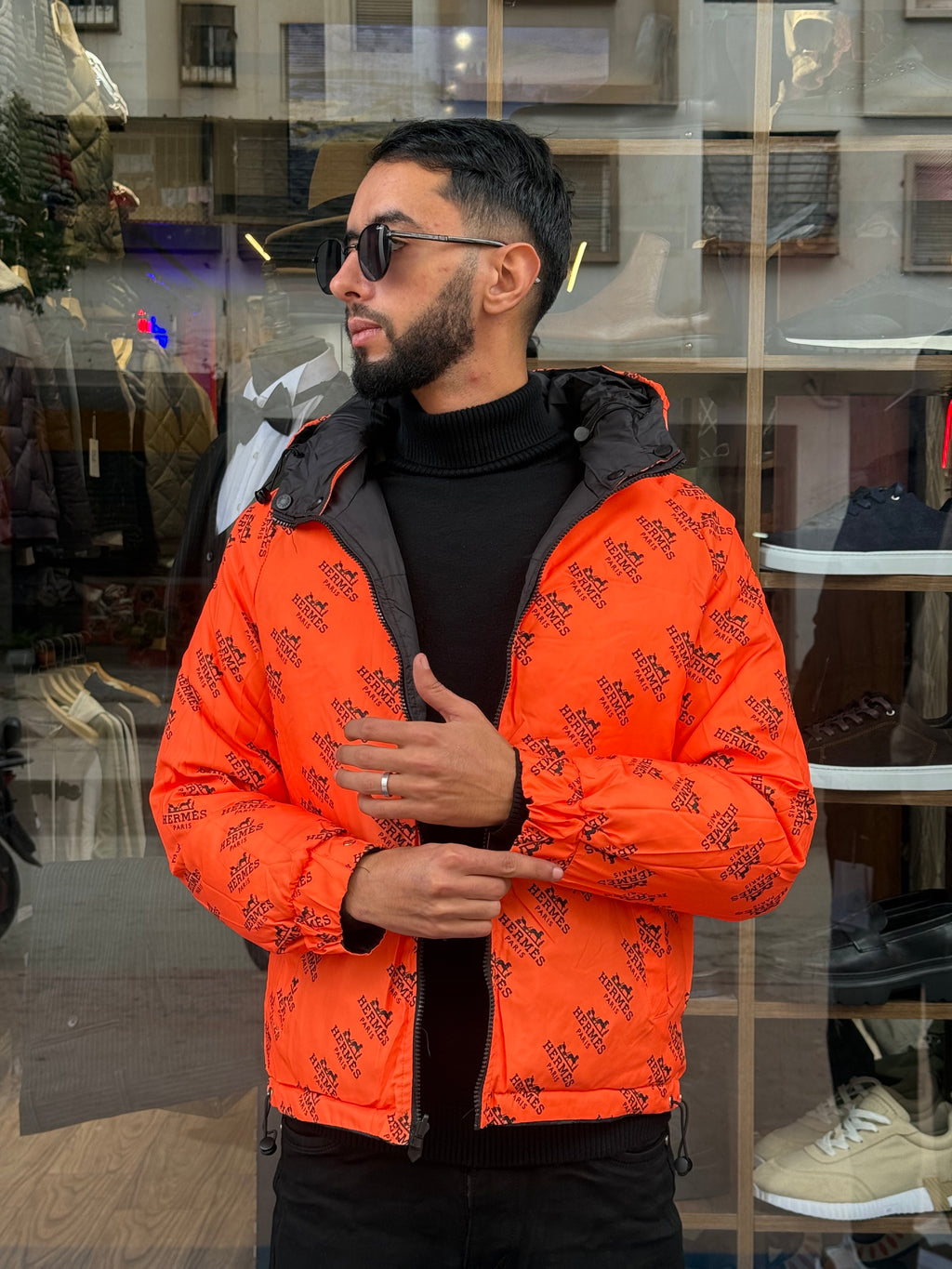 Veste Double Face Matelassée Noir & Orange Homme – Style Urbain Dynamique