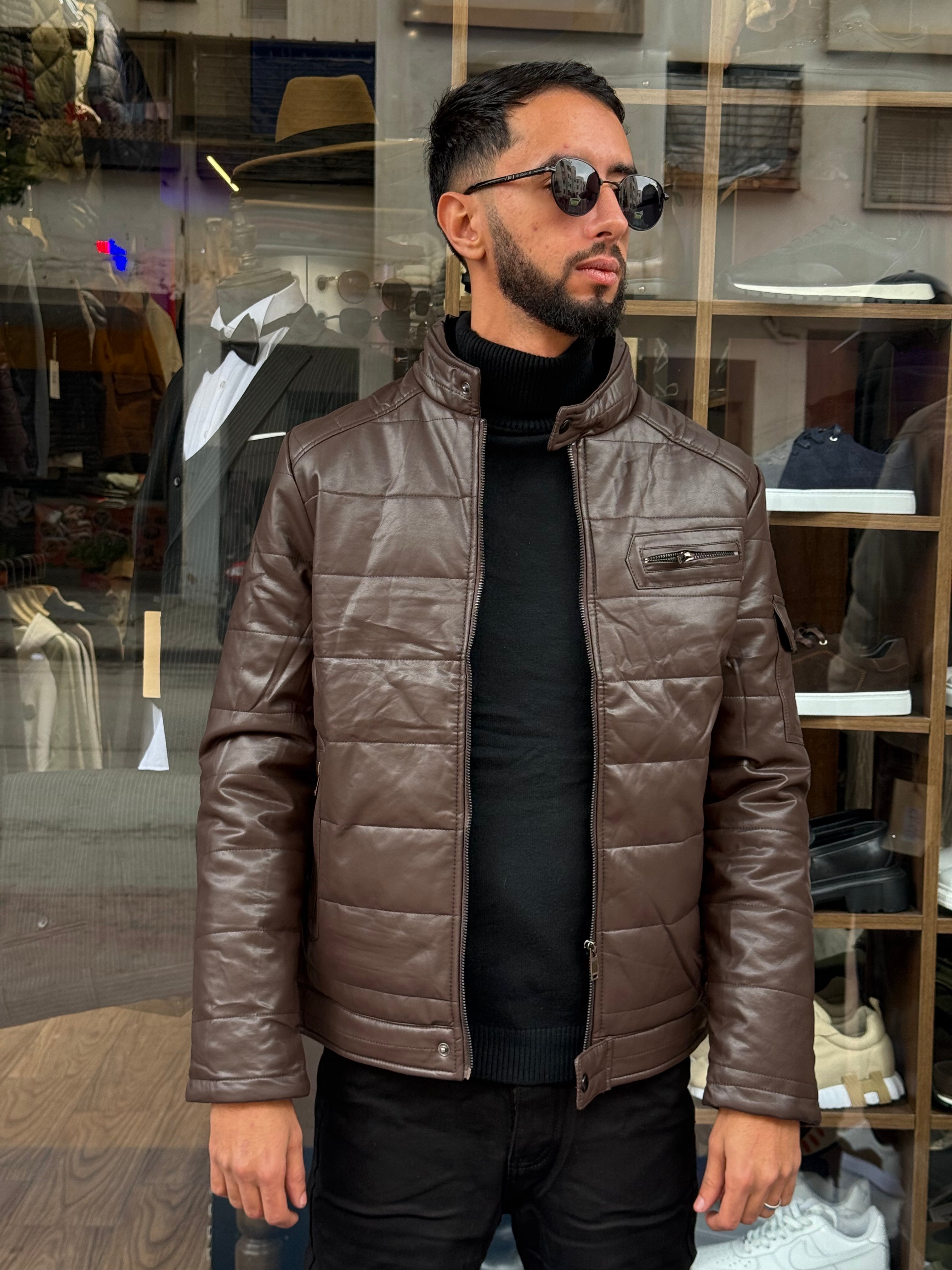 Veste Homme Marron Matelassée Col Montant – Style Urbain Chic