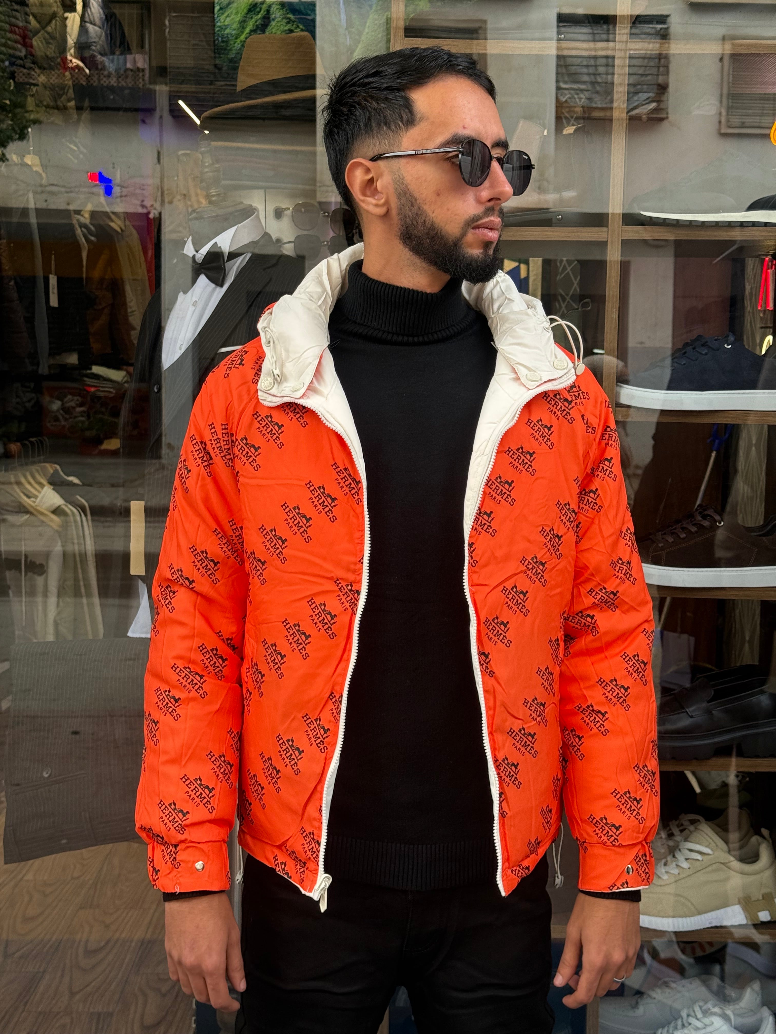 Veste Double Face Matelassée Blanche & Orange Homme – Élégance Sport-Chic Hivernale