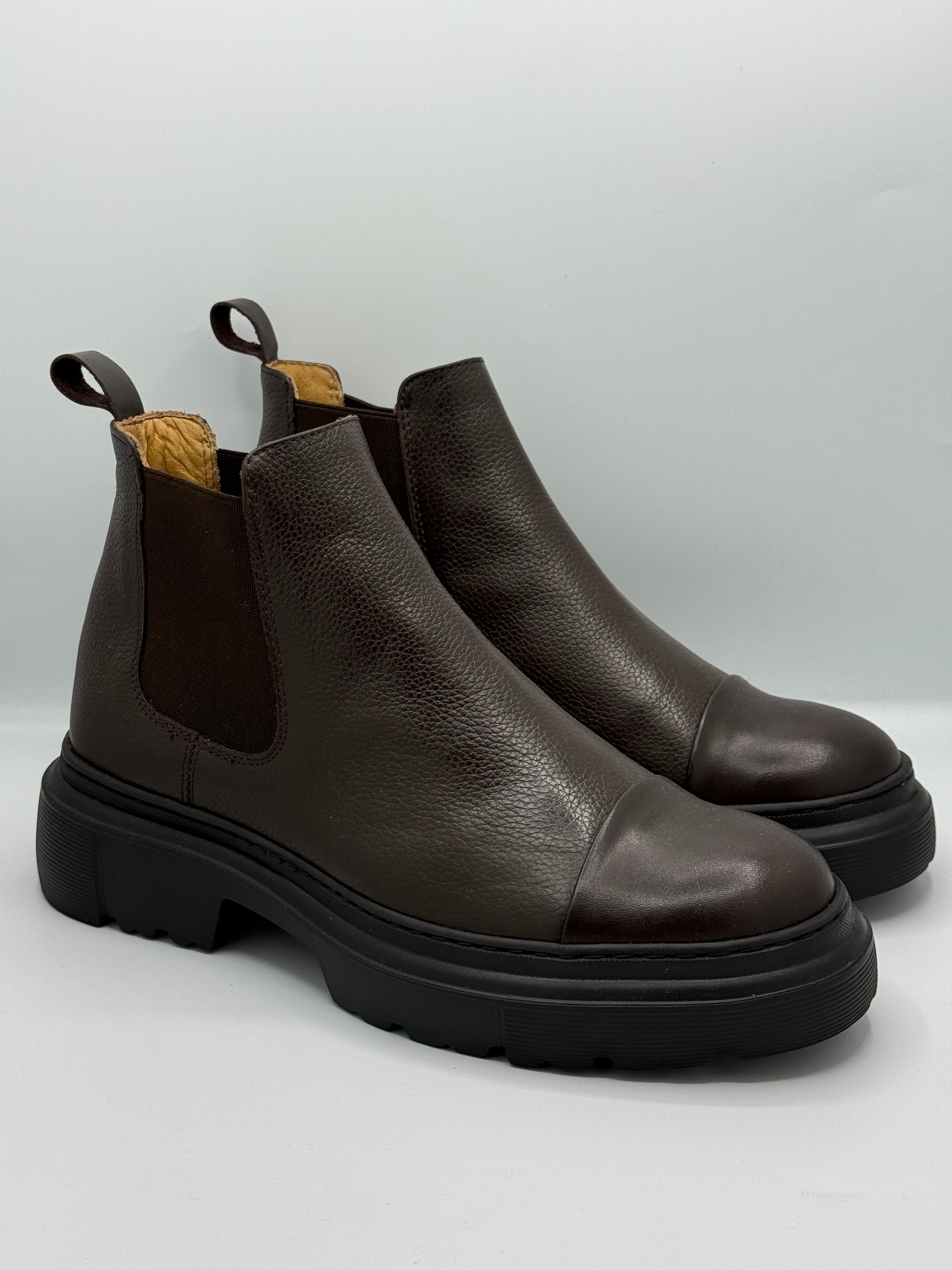 Bottines Chelsea Marron Foncé – Cuir Grainé & Semelle Track Premium