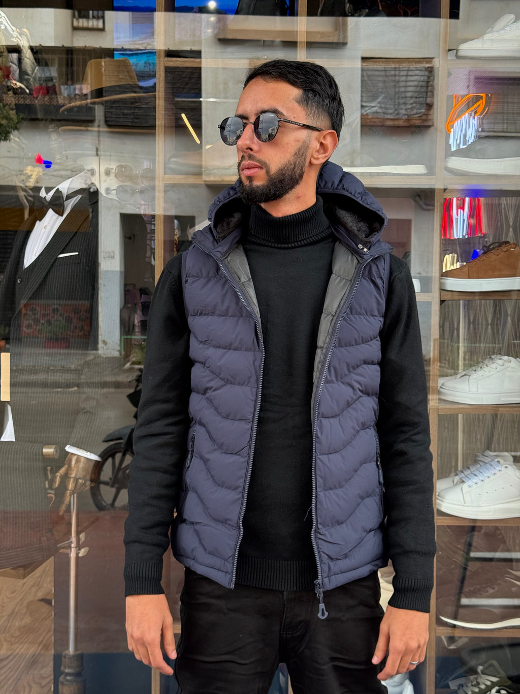 Gilet Matelassé Homme Bleu Nuit – Sans Manches Col Haut Confort