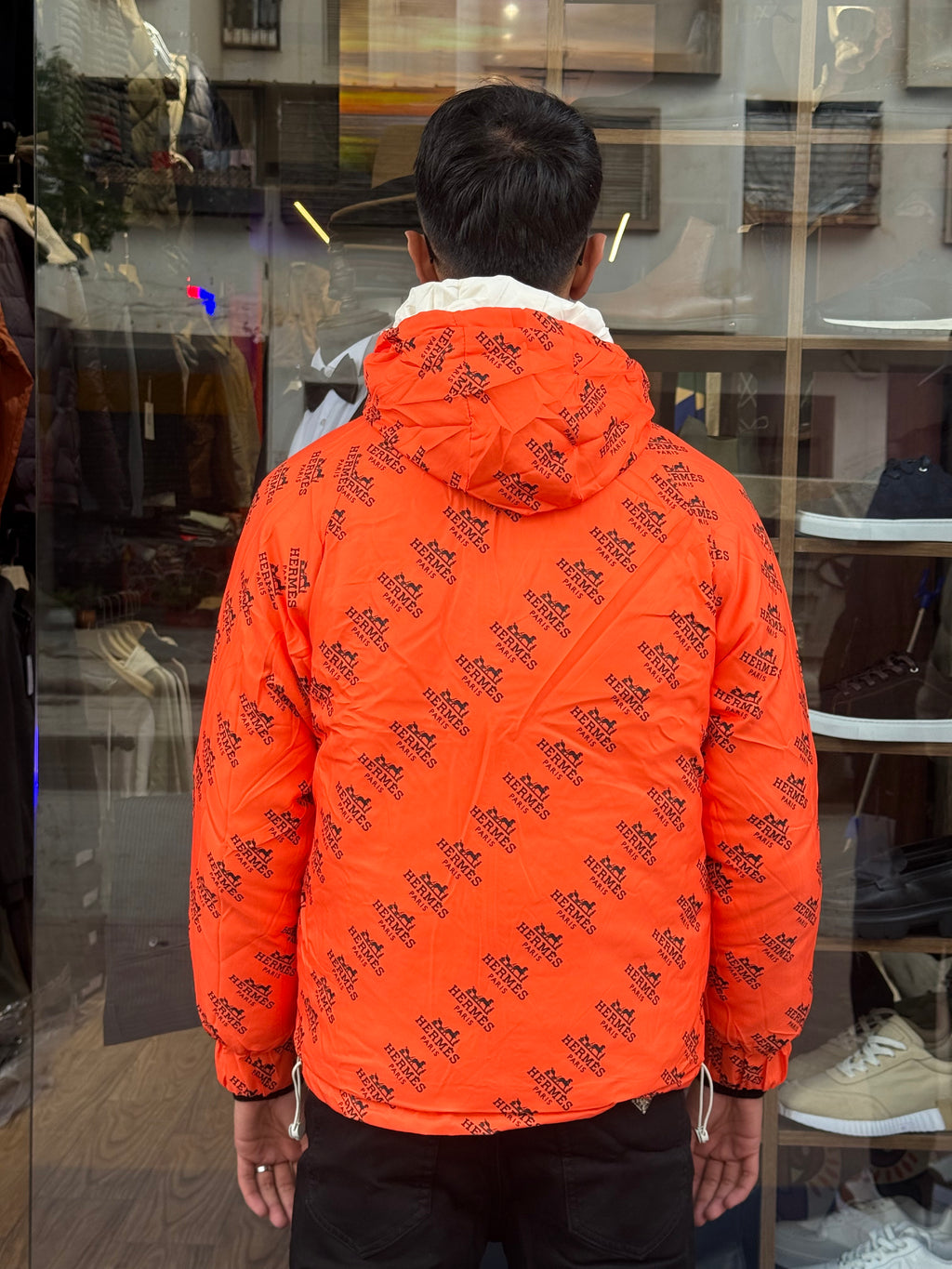 Veste Double Face Matelassée Blanche & Orange Homme – Élégance Sport-Chic Hivernale