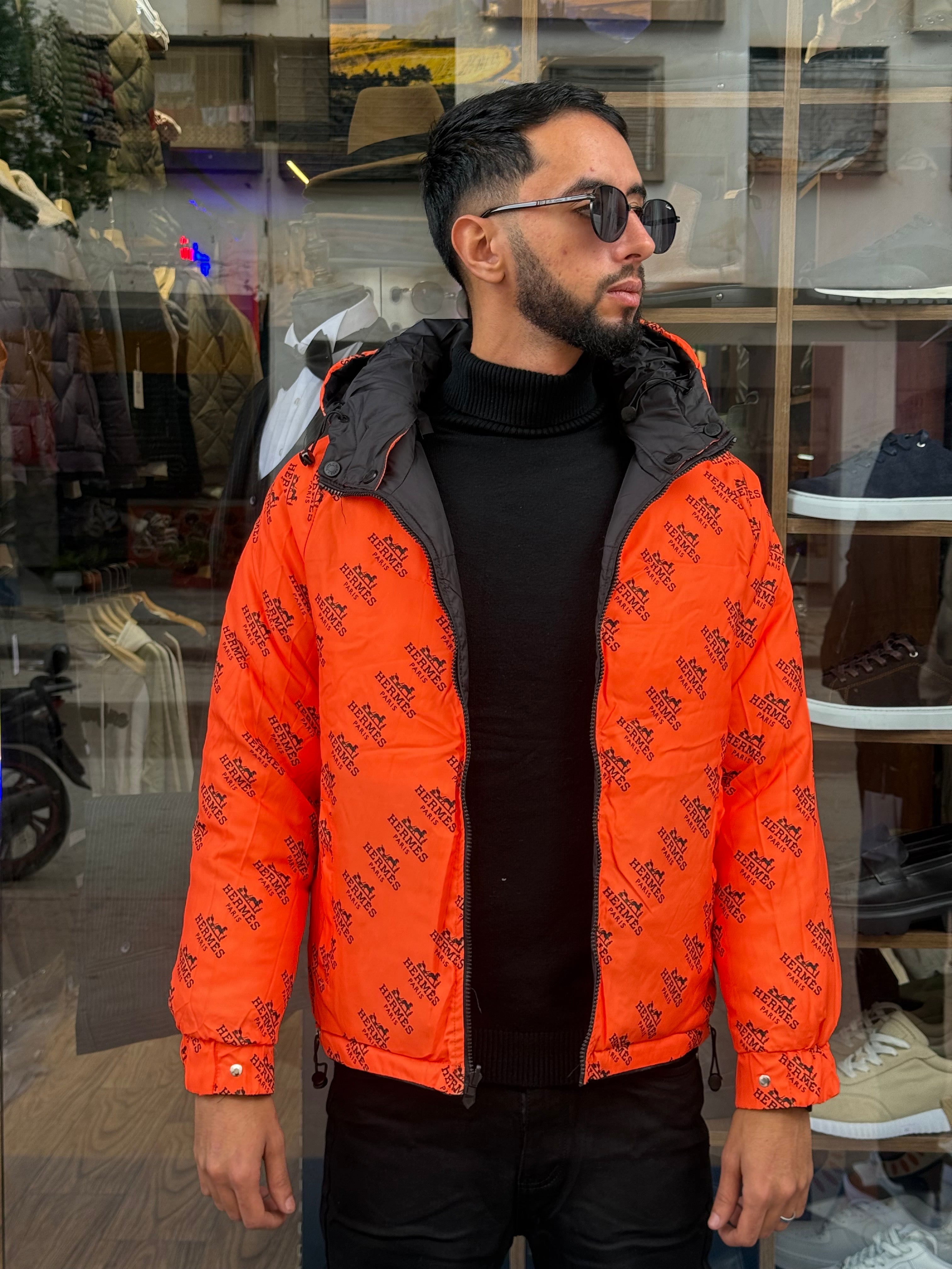 Veste Double Face Matelassée Noir & Orange Homme – Style Urbain Dynamique