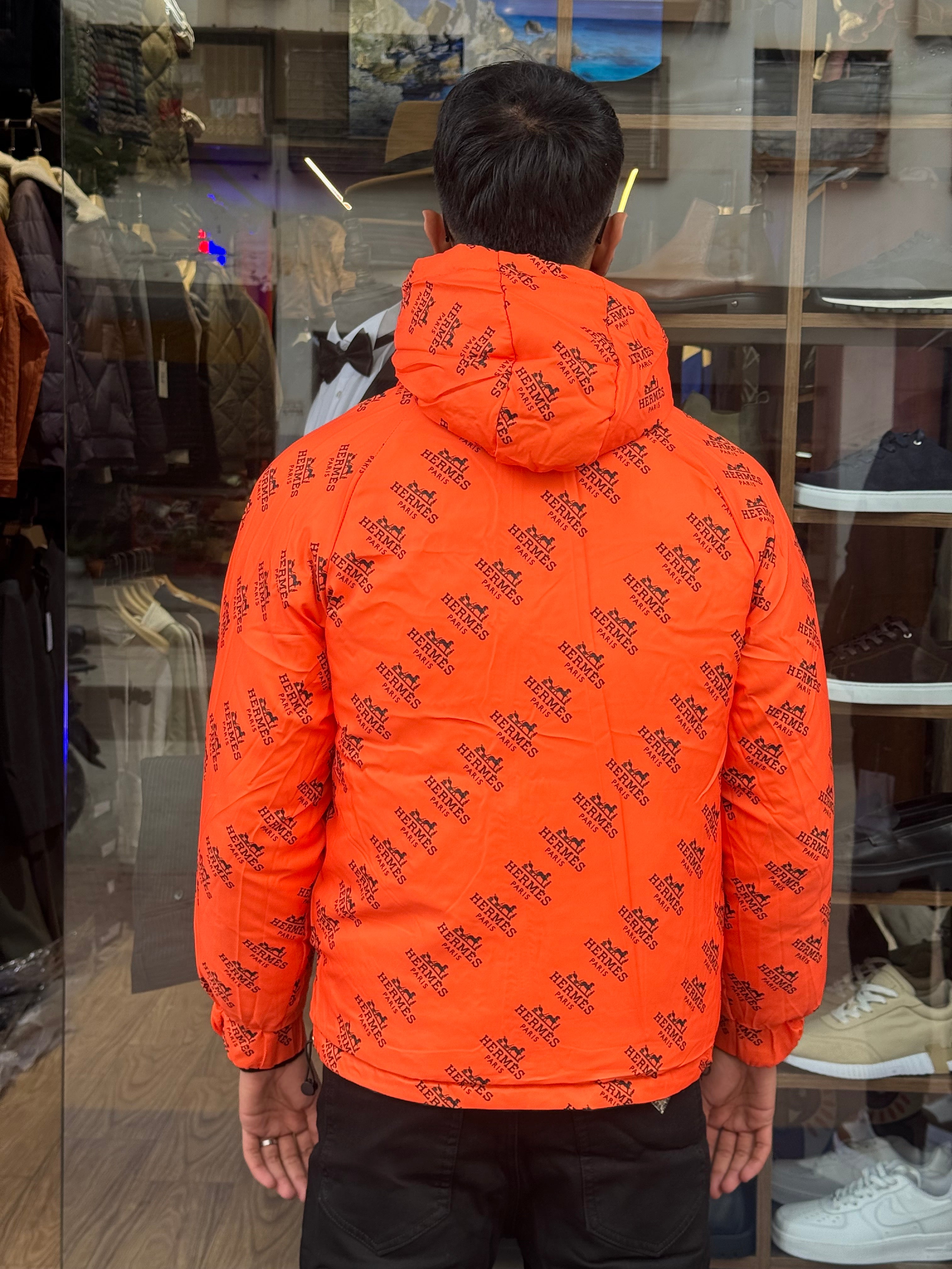 Veste Double Face Matelassée Noir & Orange Homme – Style Urbain Dynamique