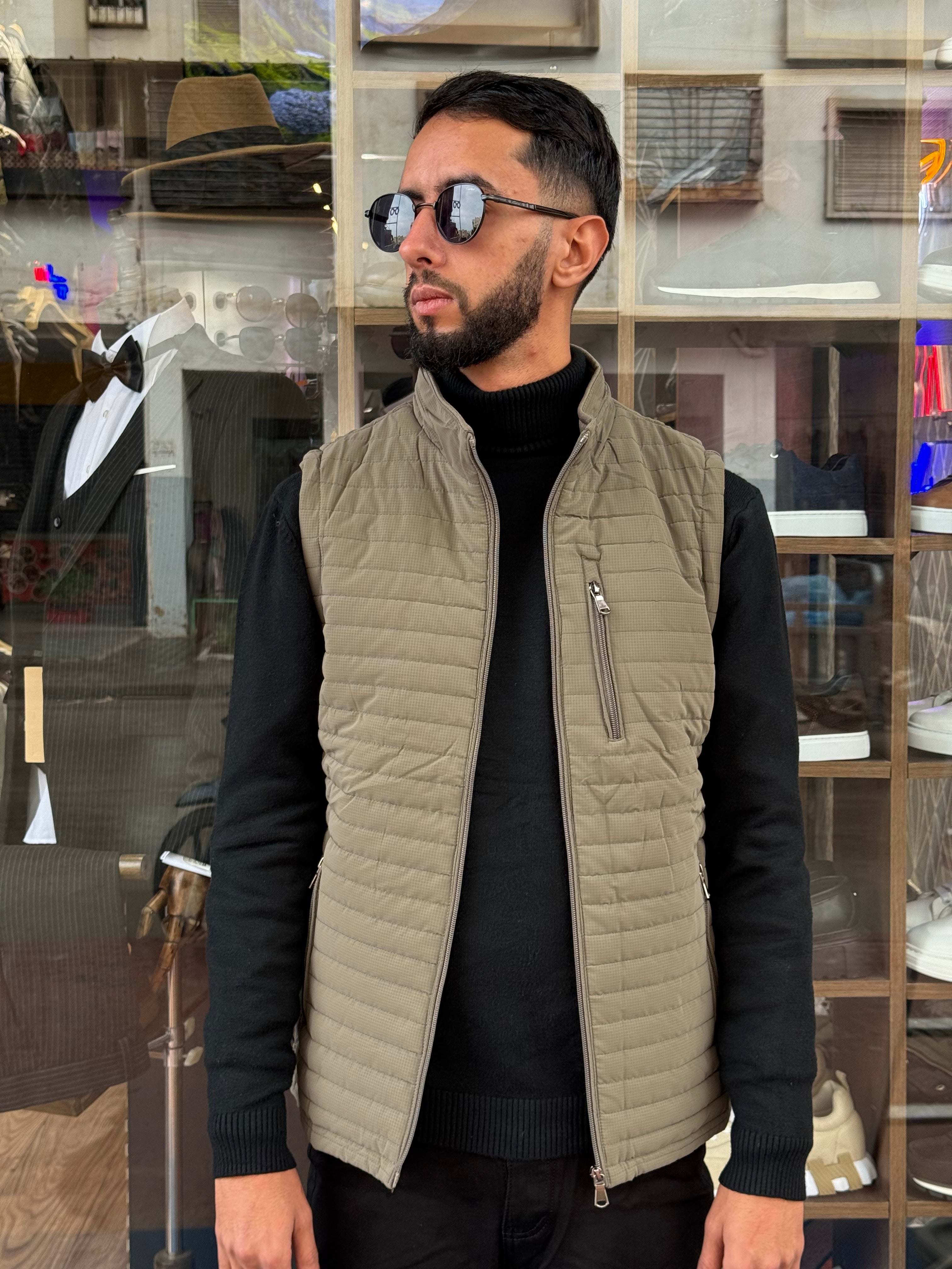 Gilet Matelassé Homme Kaki Urbain – Style Moderne & Pratique