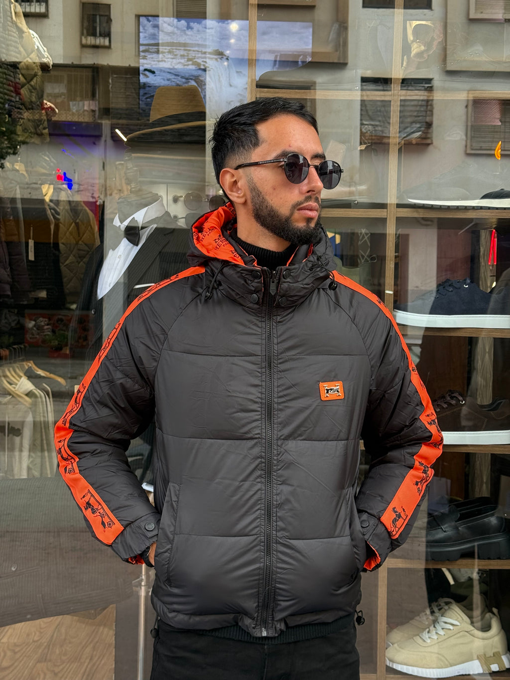 Veste Double Face Matelassée Noir & Orange Homme – Style Urbain Dynamique