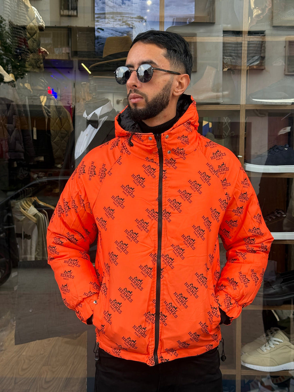 Veste Double Face Matelassée Noir & Orange Homme – Style Urbain Dynamique