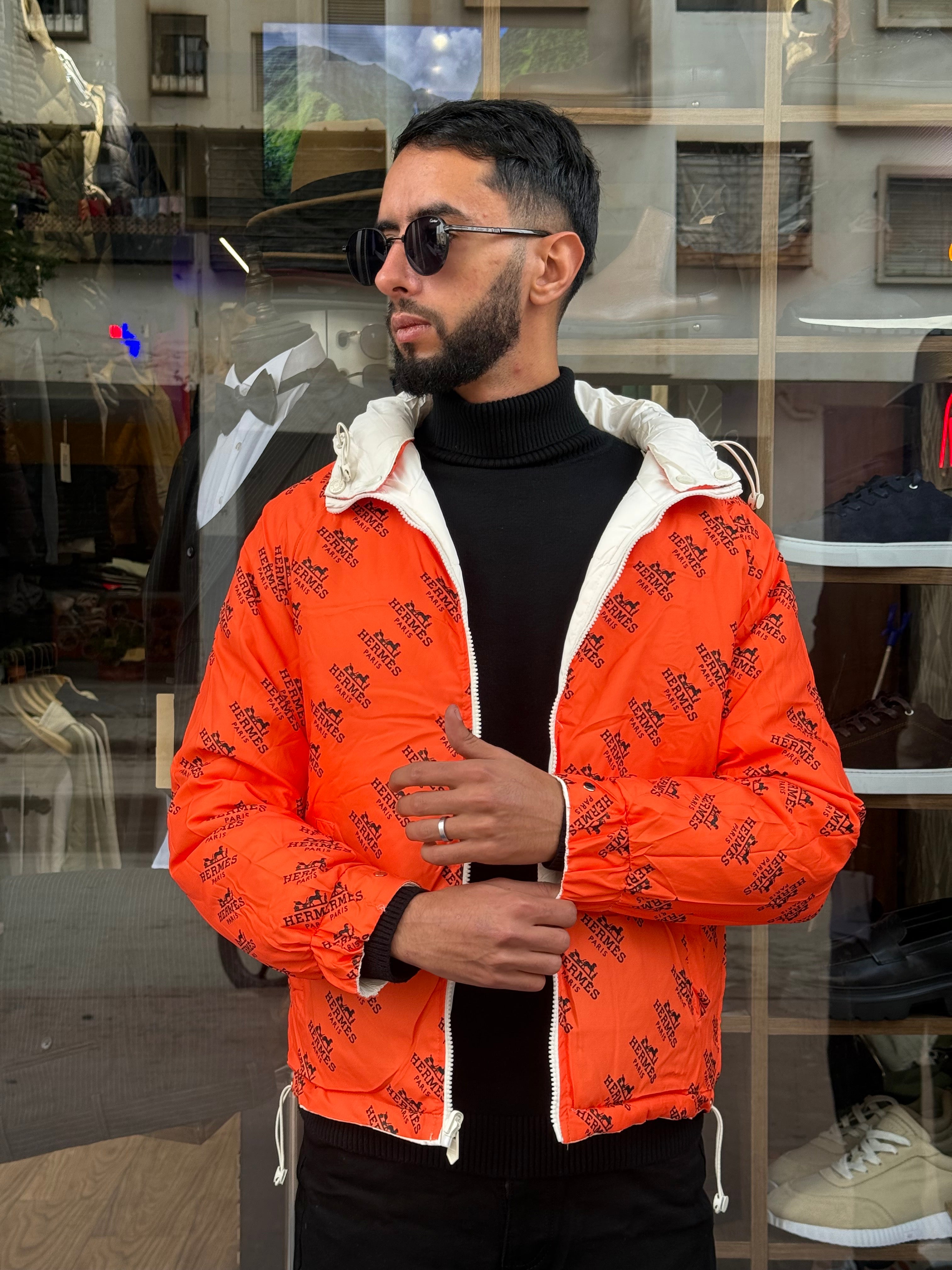 Veste Double Face Matelassée Blanche & Orange Homme – Élégance Sport-Chic Hivernale