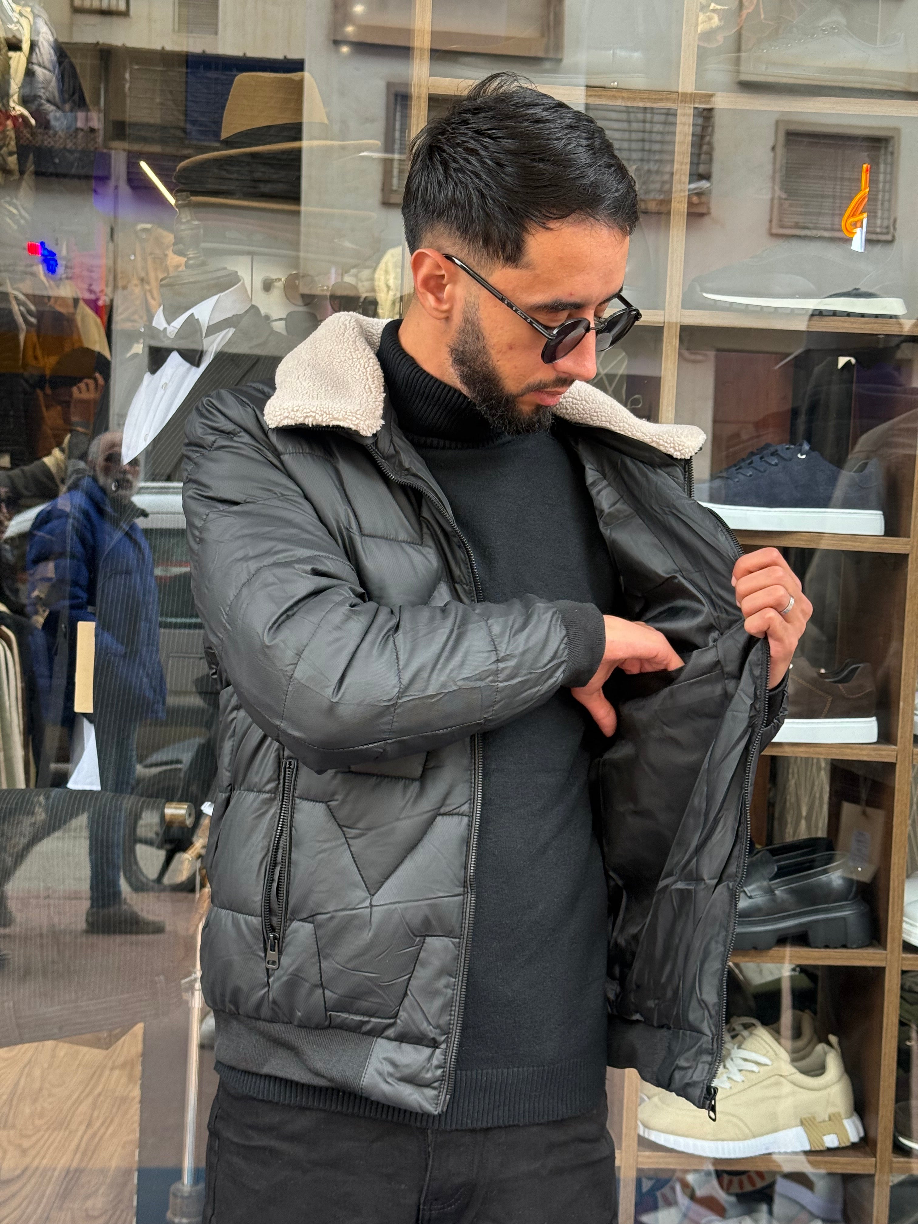 Veste Matelassée Premium Noire – Col Fourrure & Style Urbain