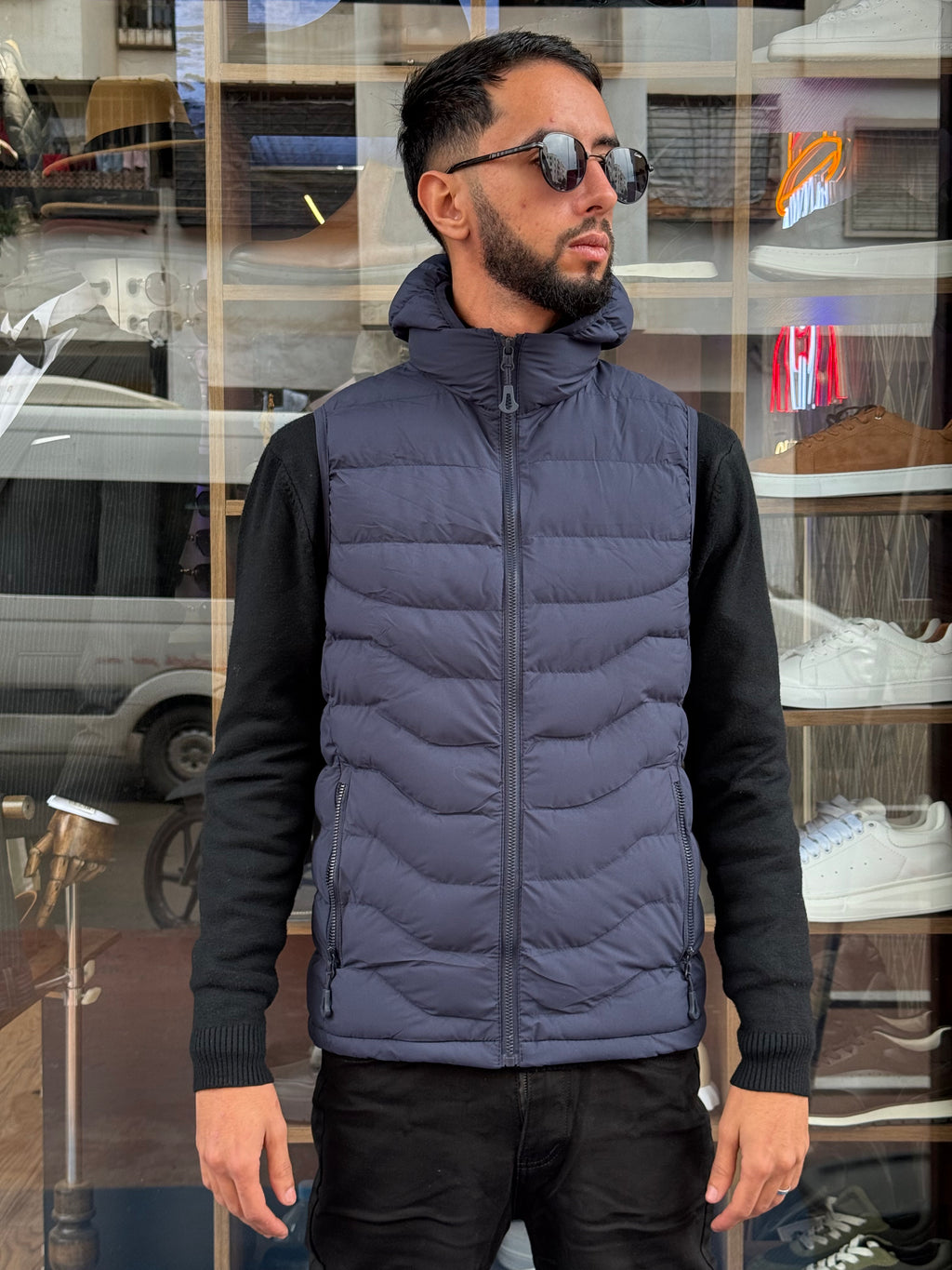 Gilet Matelassé Homme Bleu Nuit – Sans Manches Col Haut Confort