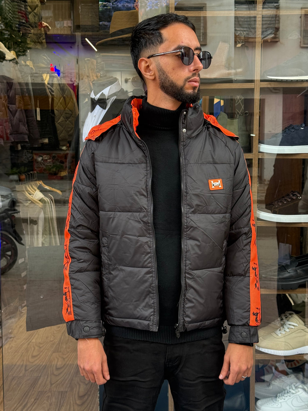 Veste Double Face Matelassée Noir & Orange Homme – Style Urbain Dynamique