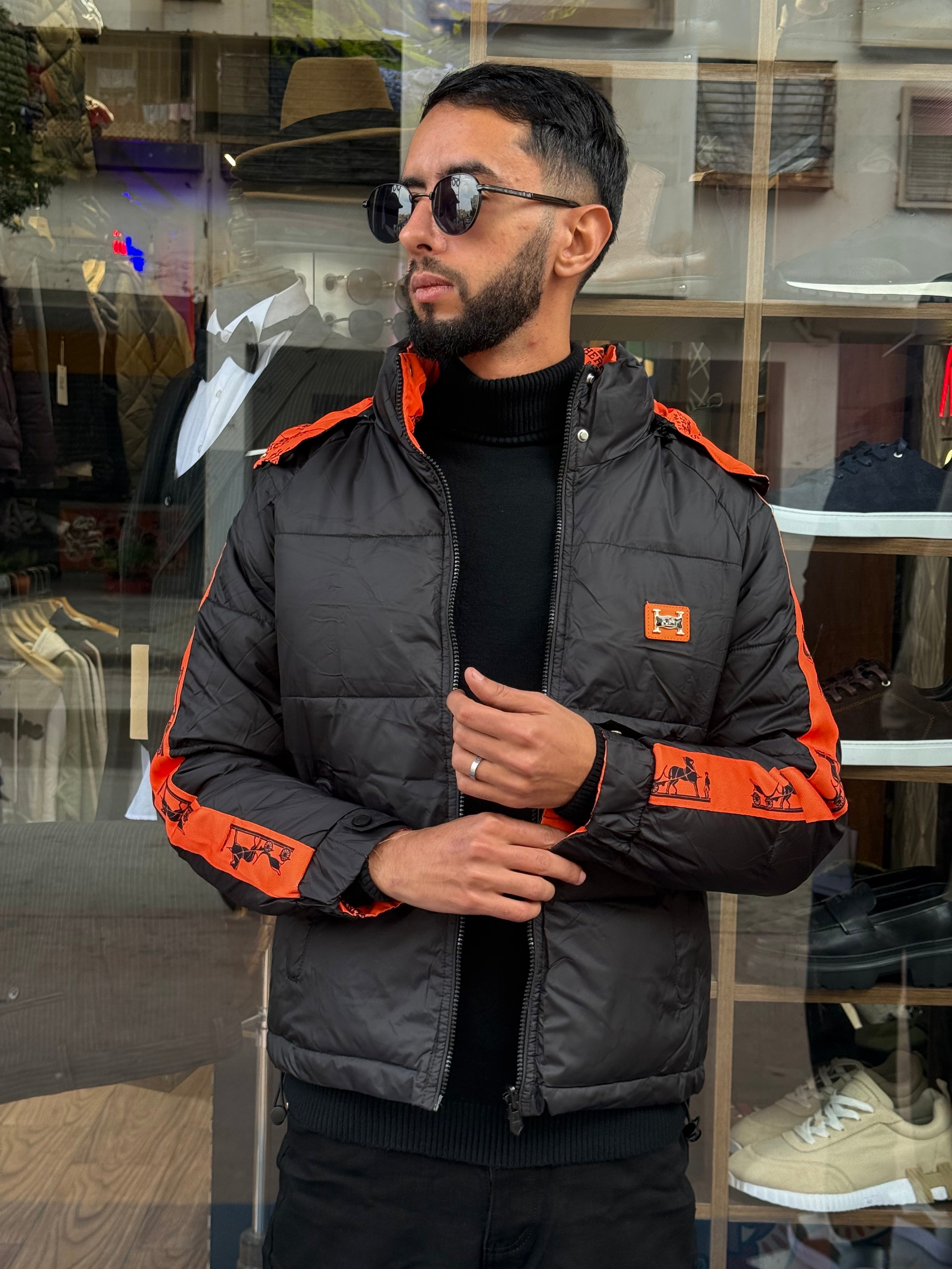 Veste Double Face Matelassée Noir & Orange Homme – Style Urbain Dynamique