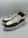 Sneakers Blanc & Marron Premium – Cuir & Daim, Style Élégant