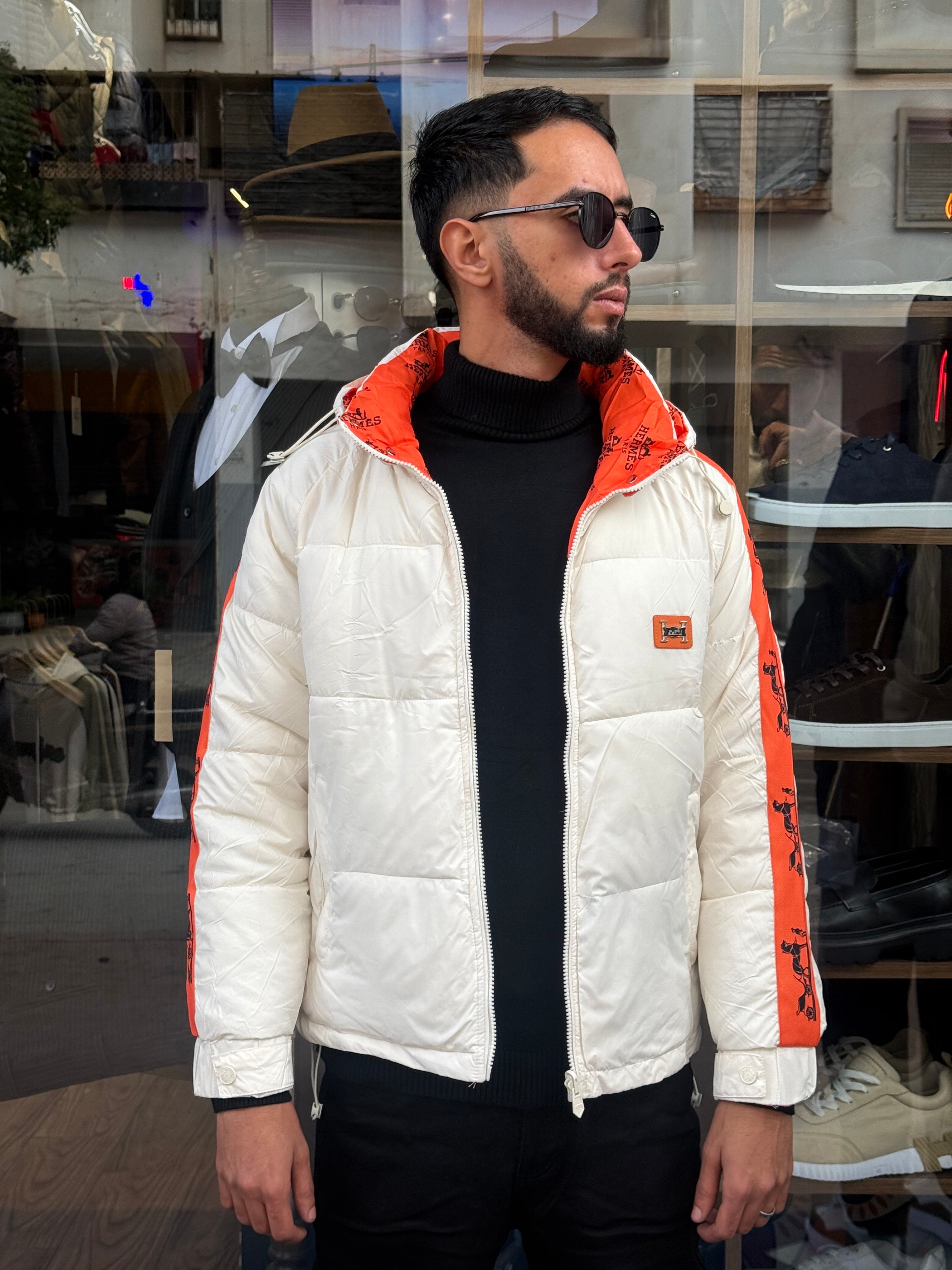 Veste Double Face Matelassée Blanche & Orange Homme – Élégance Sport-Chic Hivernale